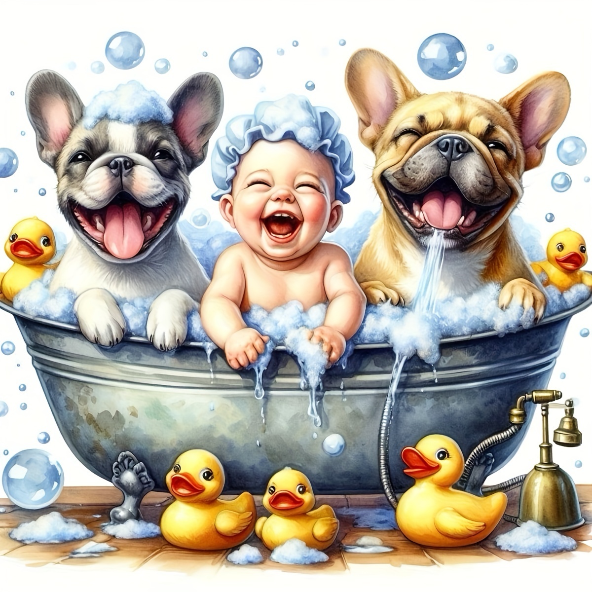 

5d Diamond Painting Kit By Numbers - Round Acrylic Diamond Art Of Joyful Bathing Dogs - Diy Craft Kit For Home Wall Decor, Frameless Animal Themed Diamond Embroidery Set, 1pc