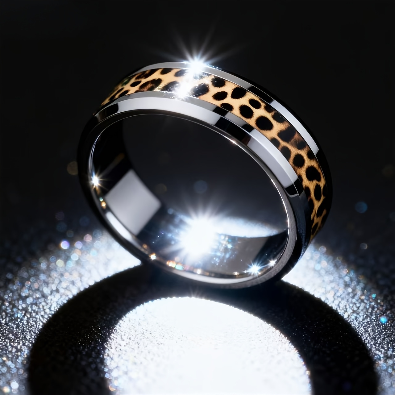 8mm Fashionable Trendy Leopard Print 304 Stainless Steel Ring, For Men And Women, Valentine's Day Jewelry Daily Wear Accessory, Comfortable And Durable, Gift