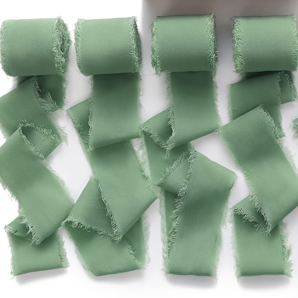 4rolls 1.5inch*5.5yards Green Chiffon Ribbon Handmade Fringe Chiffon Ribbon,wedding Invitations, Bridal Bouquets Wrapping, Flower Arrangement Decoration