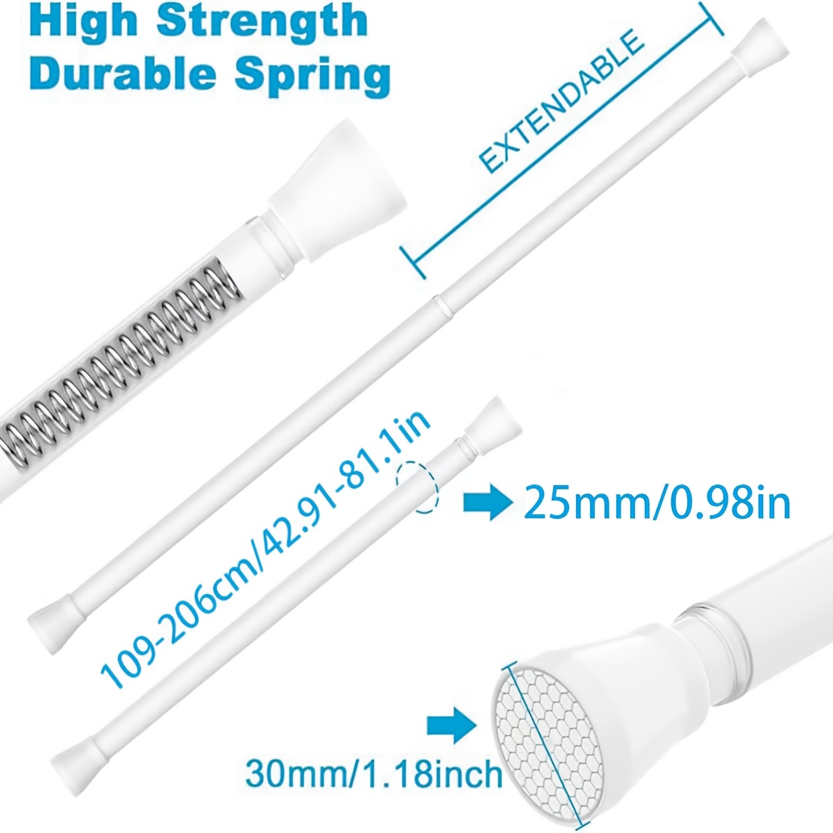 TEMU 1pc Minimalist Black And White Nail-free Telescopic Shower Curtain Rod, Adjustable Black And White Dual-tone Bathroom Rod, Toilet Dry And Wet