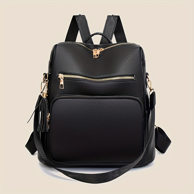 1pc Dames Stijlvolle Rugzak Crossbody Tas Capaciteit, met Gouden  Ritsen Kwastdetail, Verstelbare Schouderriem, Zwart/Lavendel/Khaki/Beige, 