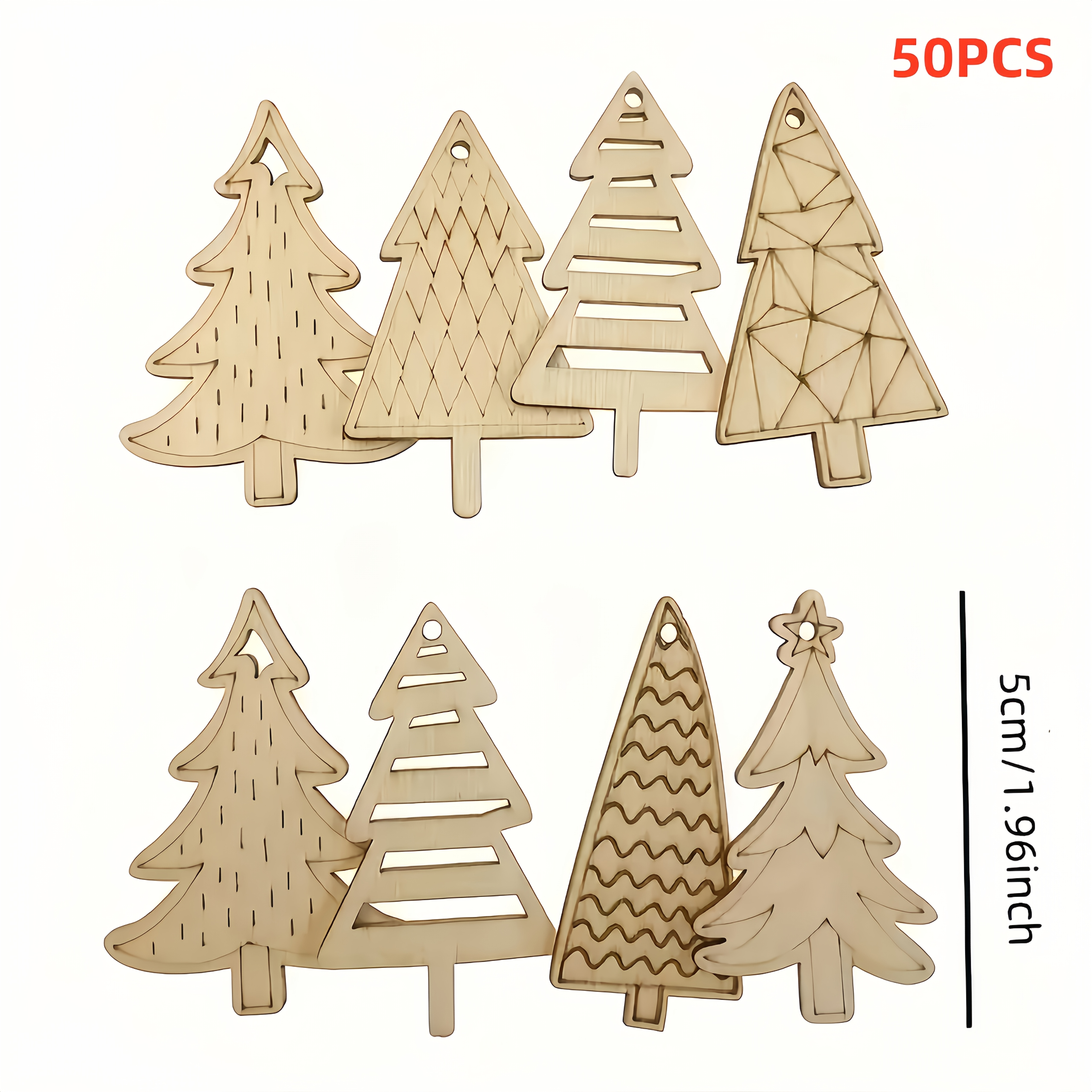 TEMU Lot de 50 décorations de sapin de Noël en bois - Découpes de papier pour loisirs créatifs, décorations de fêtes faites à , piles, accessoires de