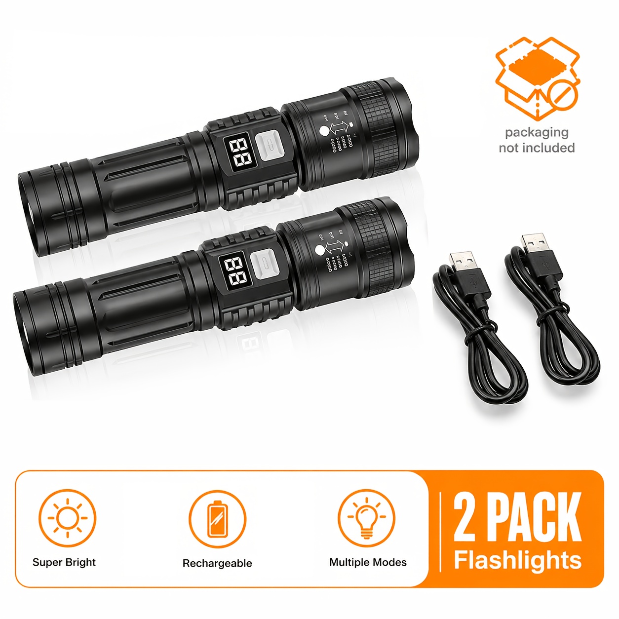 TEMU 2-pack Rechargeable Led Flashlights, High , 3 , Usb Powered, Rechargeable Flashlight For Emergency Power Outage, For Outdoor Camping, Hurricane,