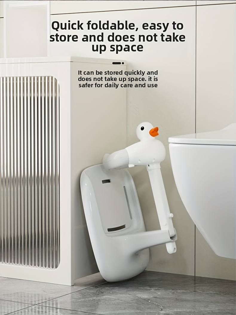 Adjustable and Foldable Bath Stand with Anti-Slip Base, Duck Design, PP Material for Ages 3 to 6 - Safety Bathtime Helper for