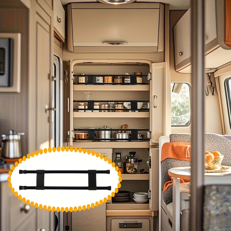 adjustable telescopic pole fixed rack rv storage cabinet fence fit anti tip design with internal partitions durable non food contact organizer for kitchen essentials storage shelf for kitchen travel organization spacesaving solution secure partition road   compact solution sturdy construction camping supplies