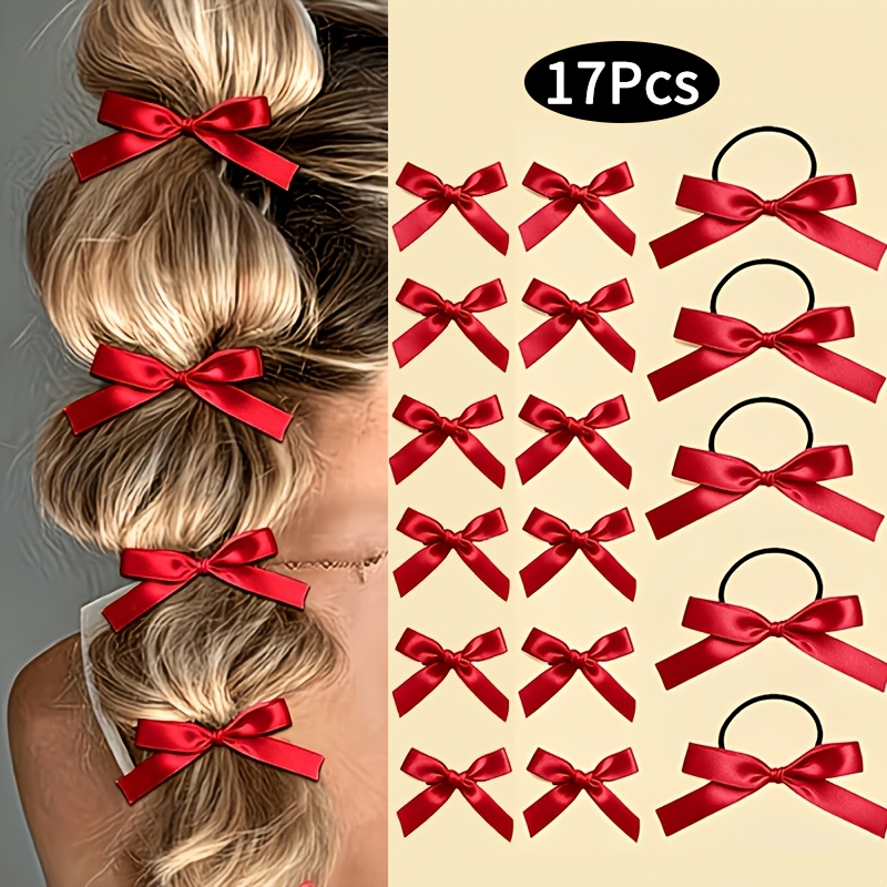 TEMU Juego de 17 coloridos para el pelo para mujer – elásticas de tela con para , trenzas, fiestas y peinados diarios, accesorios para el pelo
