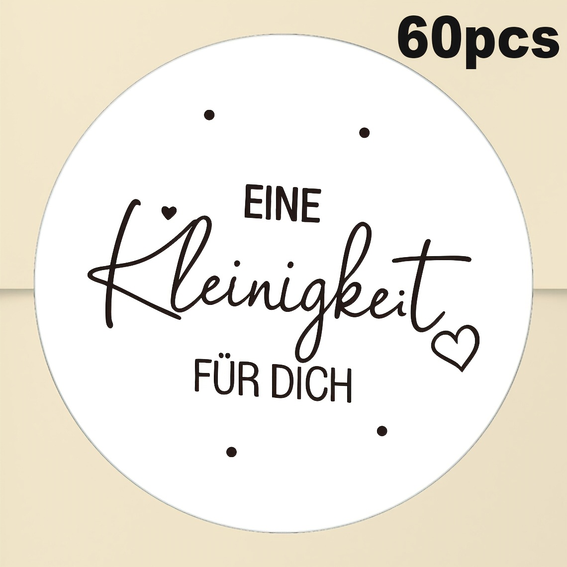 Image of 60pcs, German "eine Für Dich" Gift Label Stickers, Featuring A Simple Black And Scheme That Conveys When Small Gifts. Round Heart-shaped Labels Are Suitable For Gift Wrapping, Gift Sealing
