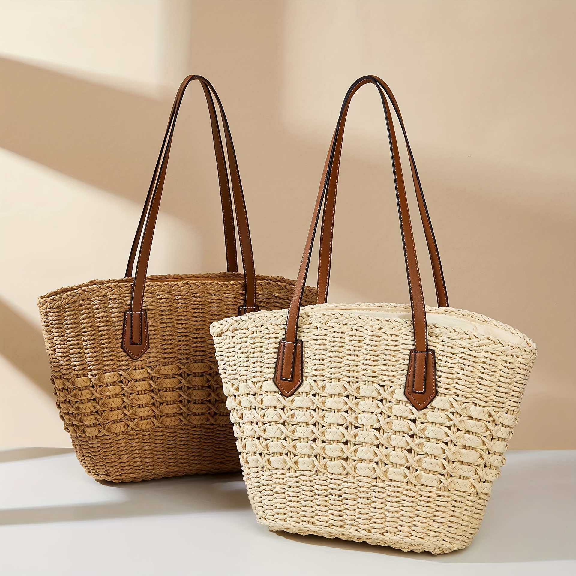 

Woven Straw Tote Bags, Women's Single Shoulder Summer Beach Bags, Woven Vacation Bag