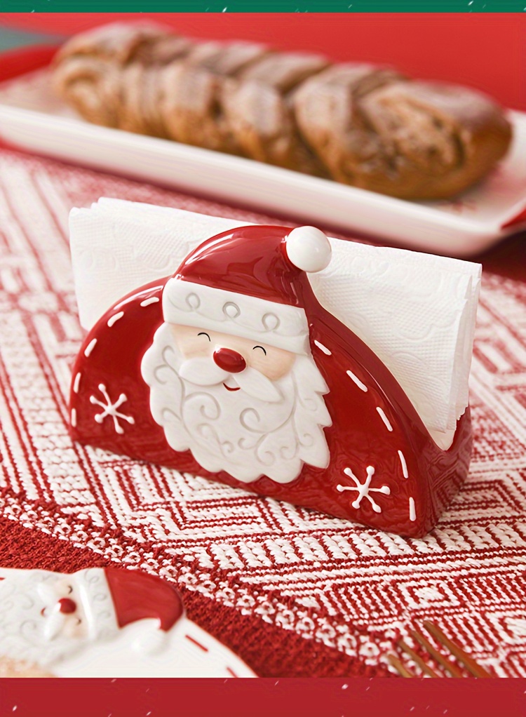 christmas santa claus ceramic napkin holder decorative tabletop paper tissue stand embossed cartoon holiday design details 17