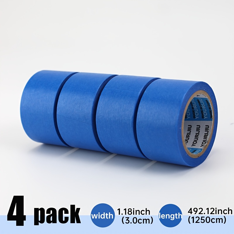 TEMU [3 Cm Wide 4 Rolls] Japanese Blue Washi Masking Tape Car Paint Special Tape High And High Temperature Resistance No Residue After Tearing