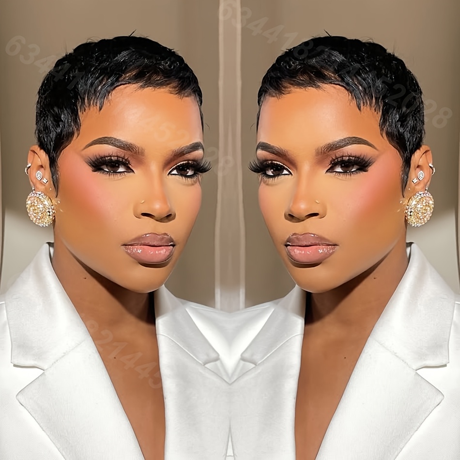 E-shop Brasilianische Jungfräuliche Echthaar Cut Perücke mit Kurzen Pony 150% Dichte Kurze Lockige Bob Perücke für Frauen Natürlicher Look, Keine Lace