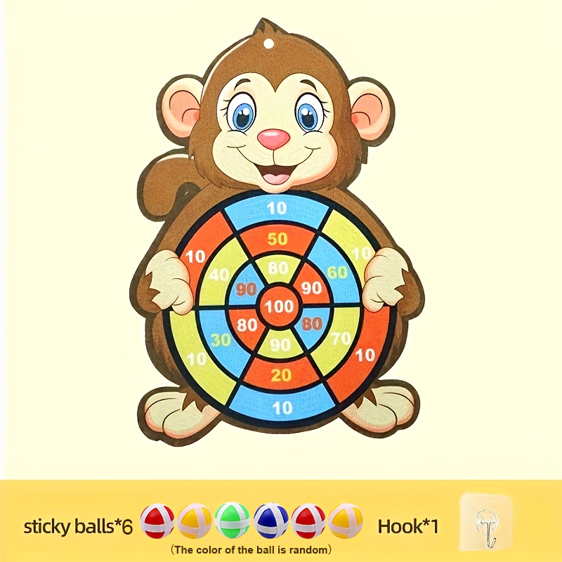 TEMU Aapje Pijltjes Schietschijf Spelset voor Kinderen - Polyester Kleverige Bal, Kleur is Willekeurig, Werpspeelgoed met Haak - Binnen- &