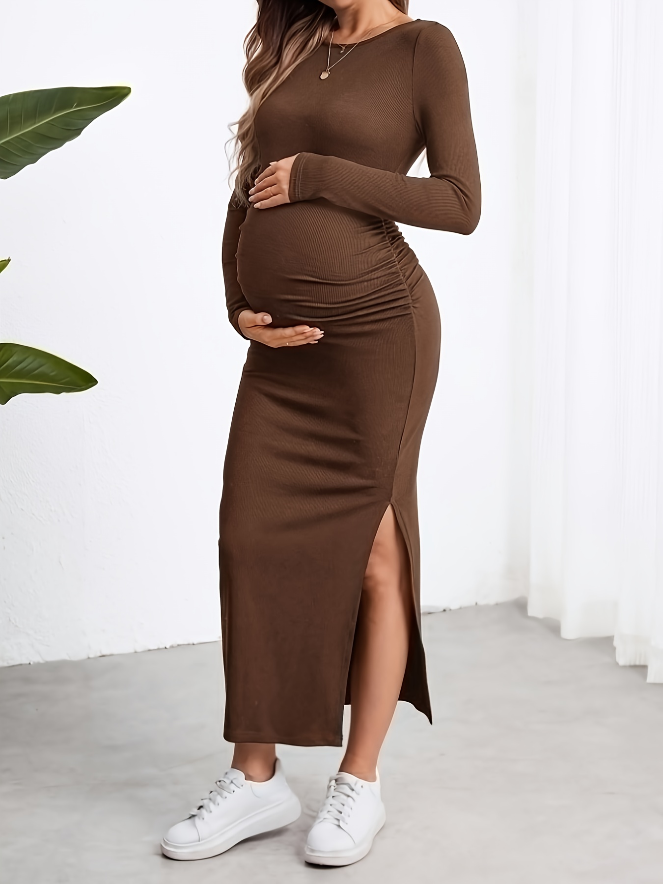 black long split maternity dress maternity bodycon - Temu Kuwait