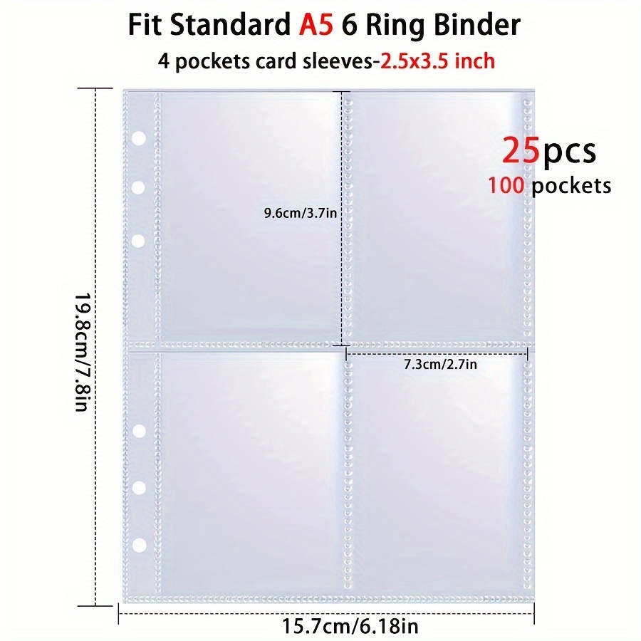 25 pack 100 pockets 6 ring a5 binder sleeves 2 5x3 5 - Temu Mauritius
