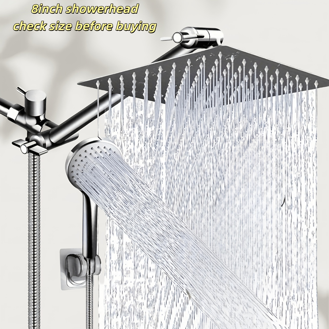 TEMU 8/10 Inch Shower Head, High Pressure Shower Head/ Hand Shower Combo W/ 11" Extension Arm, 3 Settings Adjustable Shower Head W/ Bracket/ Hose,