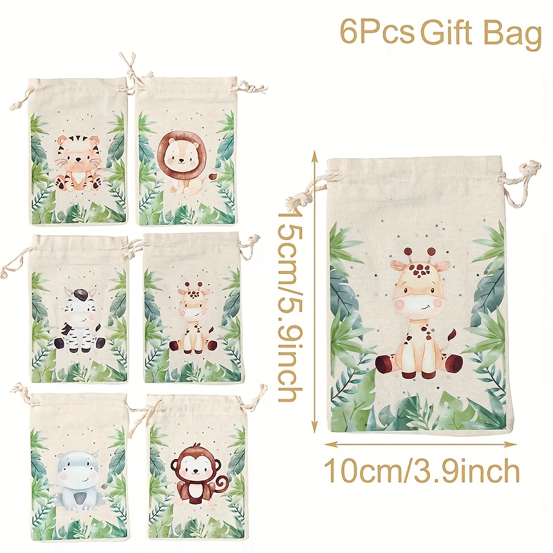 6pcs Cotton Material Candy Bags For Party Favors Animal Theme Scale Candy Storage Bags Holiday Candy Bags Birthday For Material Cookie Bags