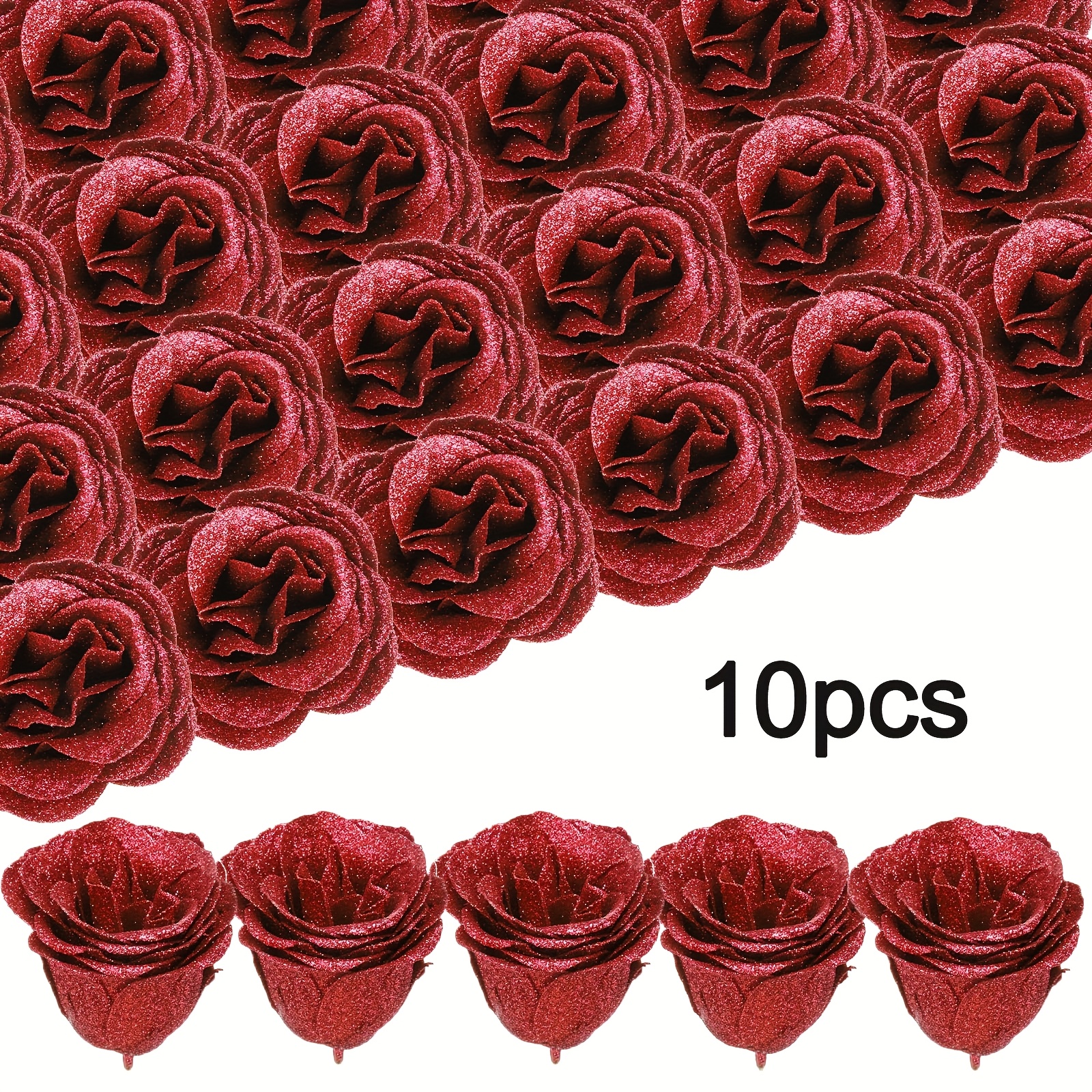 TEMU 10pcs Glitter Roses Artificial Flowers, Fake Roses Silk Real Touch Faux Roses For Wedding Party Office Shower Home Decor