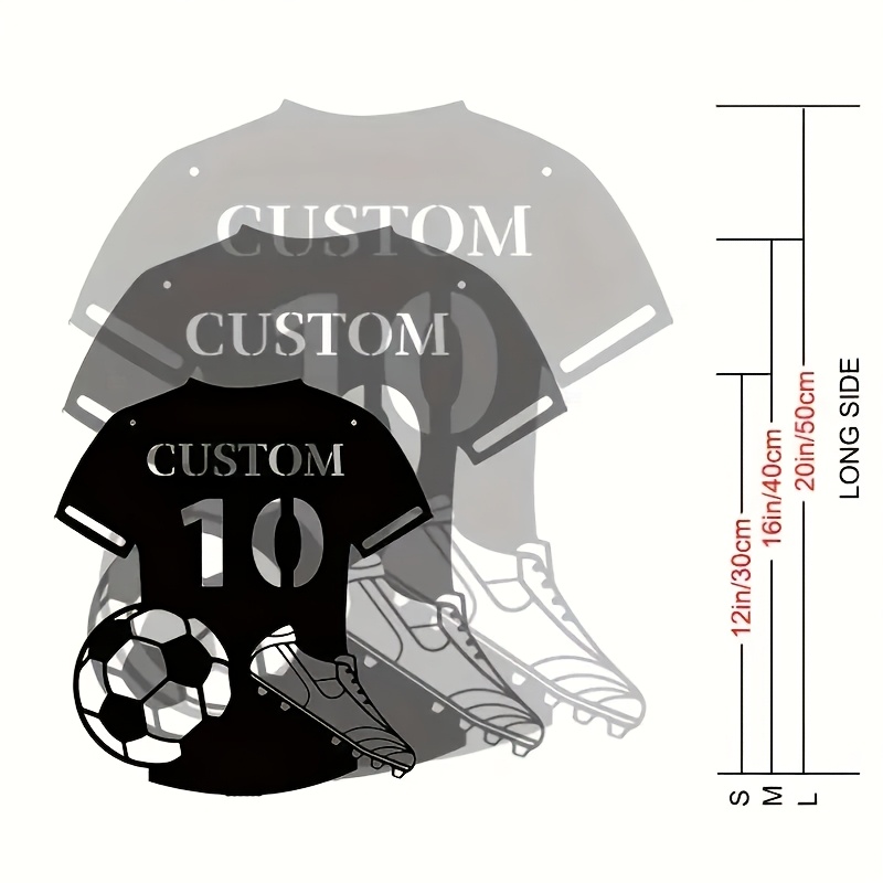 E-shop Personalisierbares Fußballtrikot Metall Wanddekoration - Individuelle Nummer & Name, Sportliches Wohnaccessoire, Langlebiges Schwarzes Metall,
