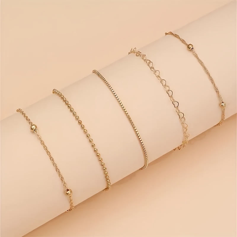 Set Of 5 Delicate Chain Bracelets Jewelry