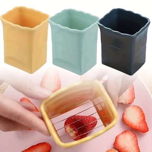 strawberry slicer outdoor camping travel fruit and vegetable fruit platter slicer press stainless steel fruit cutter fashion creative gadget press type fruit and vegetable slicer creative multi purpose practical gadget