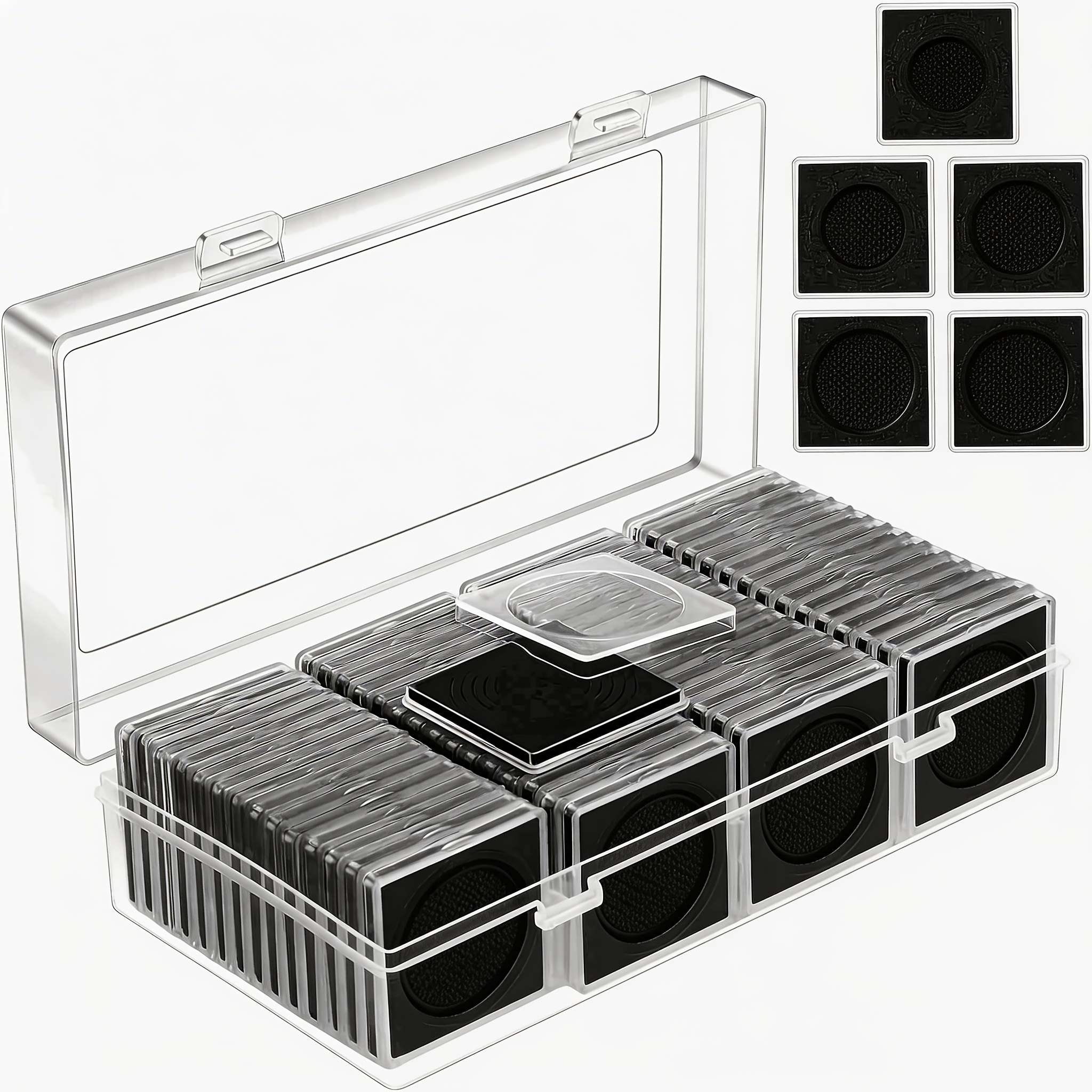 TEMU 61pcs Set (60 Clear Coin Capsules + 1 Protective Box), With Foam Gaskets And Acrylic Coin Storage Box, In 6 Sizes: 20/25/30/35/40mm. Coin