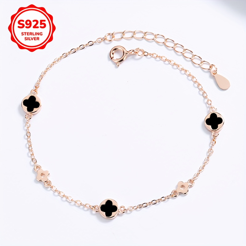 One Piece S925 Silver Lucky Clover Natural Agate Bracelet