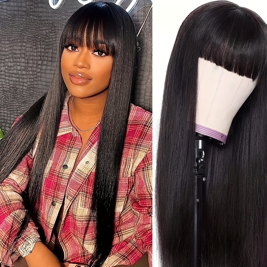 Long Black Wigs Bangs Straight Black Hair Dye Wig Women Temu