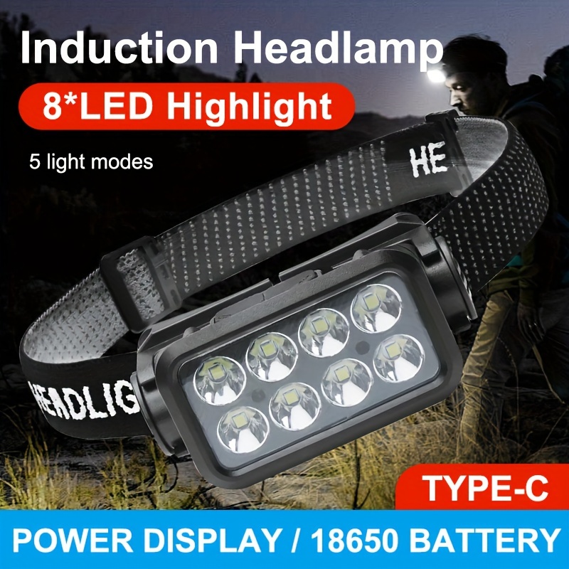 

Outdoor Rechargeable Headlights, 8 Led And 5 Modes Adjustable Headlights, Suitable For Outdoor Fishing, Camping, Hunting, Running, Hiking, And Travel