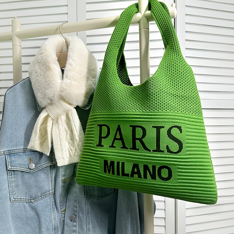 TEMU Borsa a spalla a maglia da donna , borsa da spiaggia da viaggio, borsa tote a maglia retr簷 con taglio a , borsa per in tessuto di filo a maglia
