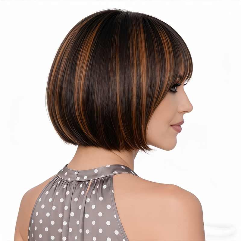 Image of Authentic Human Hair Wigs For Women With Bangs, Glueless, Fully Machine , Brazilian Hair In P1b/30 Shade, 150% Density, Perfect For Holidays And Parties