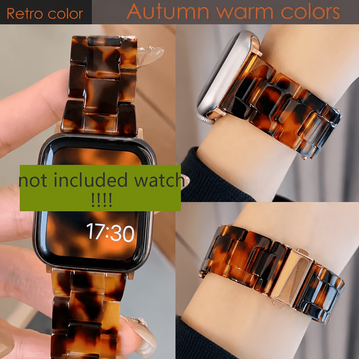 TEMU Autumn Warm Retro Tortoiseshell Resin Watch Band For Watch 38mm/40mm/41mm/42mm/44mm/45mm/46mm/49mm, Compatible For Iwatch Series