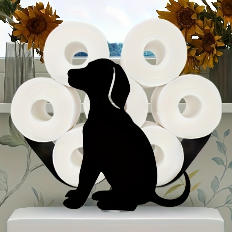 

1pc Dog-shaped Metal Toilet Paper Holder, Holds 8 Rolls, Dual-sided Stand, Decorative Black Wrought Iron Bathroom Accessory, Paper Roll Storage Rack