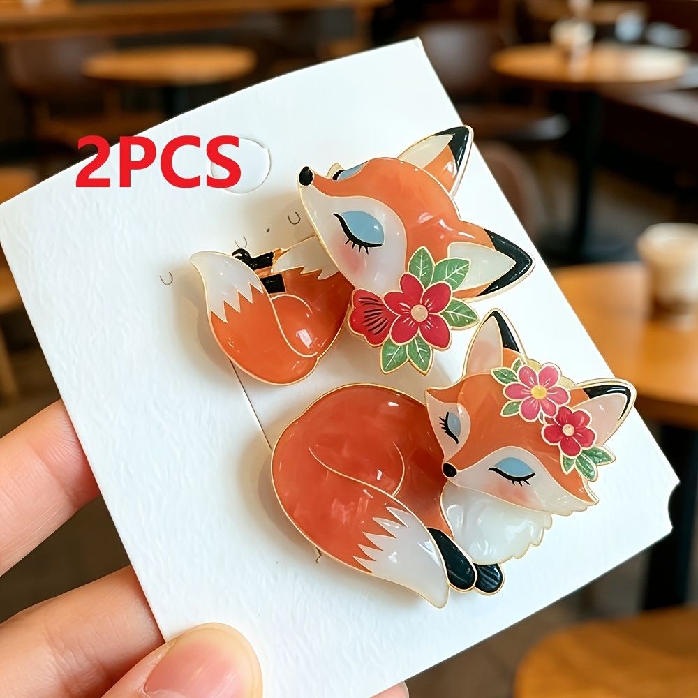 TEMU 1/2 pièces Pinces à Cheveux Animaux Mignons Multicouches en Acrylique Assemblées à , Renard, Lapin, Impression , Artisanat en Résine Époxy,