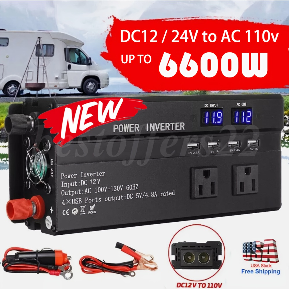 TEMU 6600w Car Power Inverter 12v To Ac 110v Modified Sine Wave Solar Converter Lcd Us