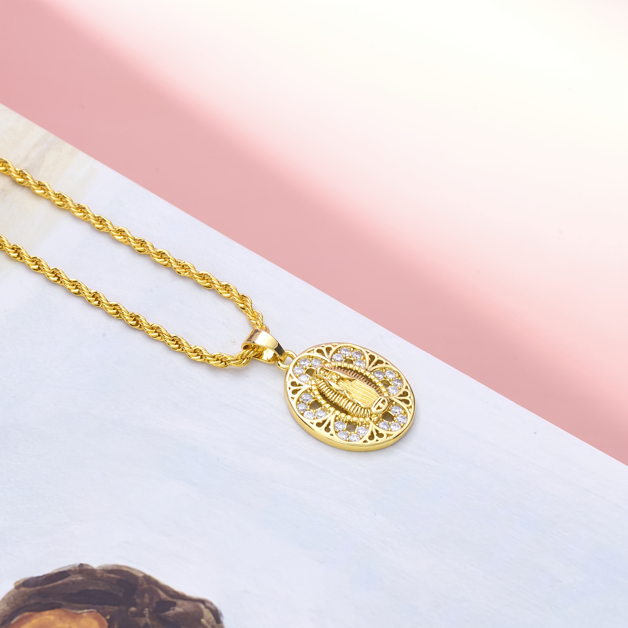 18K Gold Plated Vintage Virgin Mary Jewelry Set