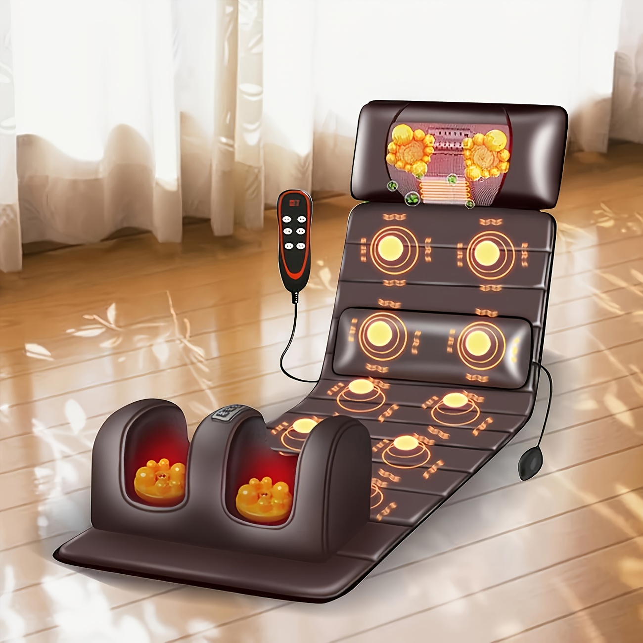 1 set of large brown full body heating massagers 2 styles of pu material with neck and   devices and massage headrest lumbar pillow timer comfortable and wear resistant non slip bottom easy to store suitable for home office   massage equipment hand held massager home massage compact massager   soft padding wearresistant material heating pad therapeutic massager busy professionals home   Product details 0
