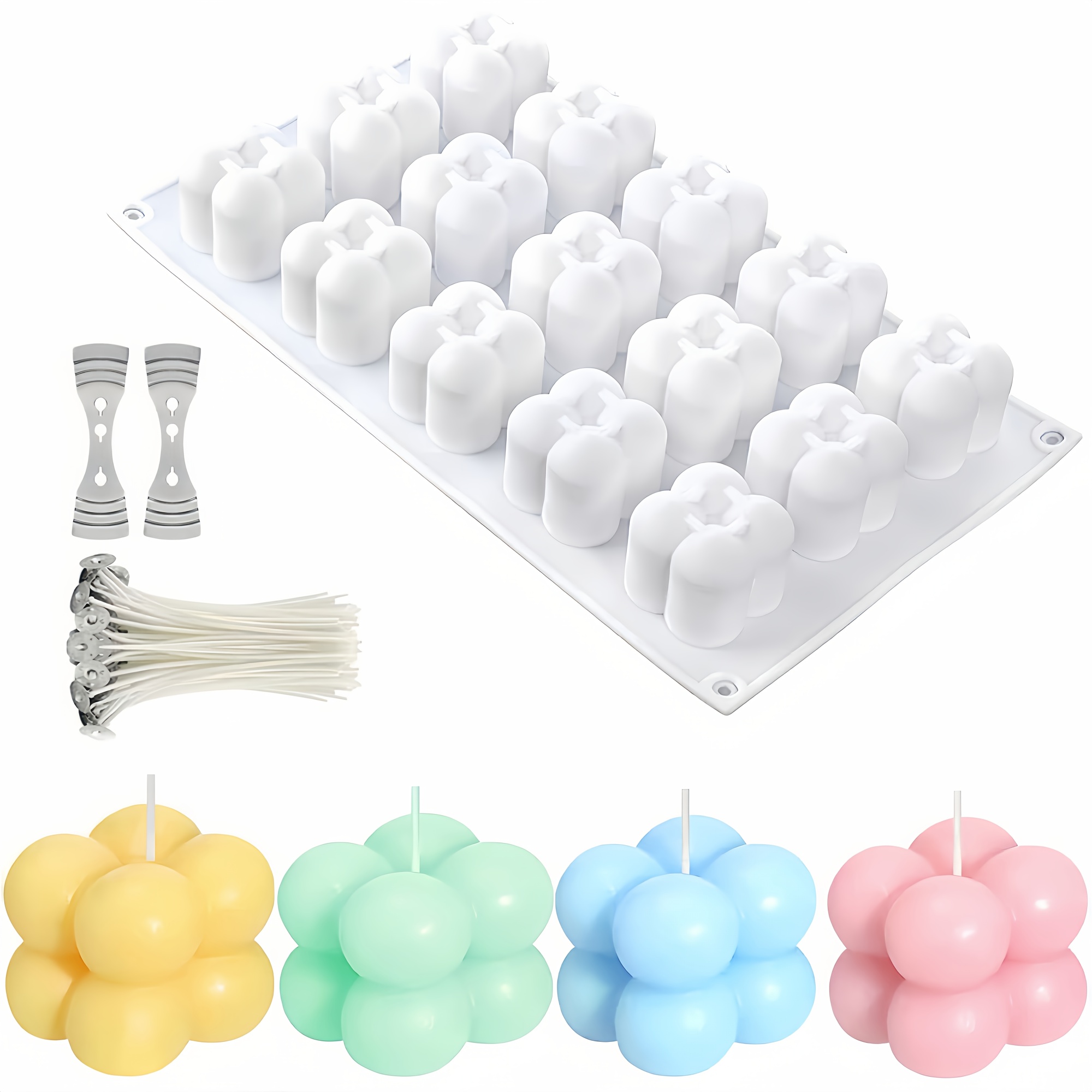 

Honey Rose 15-cavity Silicone Candle Mold Kit With 50 Wicks And Stainless Steel Wick Holders, Diy Craft Candle Making Supplies, Creative Decoration Tools, No Power Needed