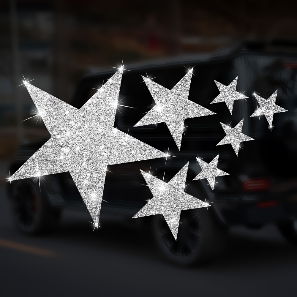 7pcs Star-shaped Reflective Car Stickers Sparkling Starry Sky Decorative Window Glass Decals For Home, Laptop, And Motorcycle
