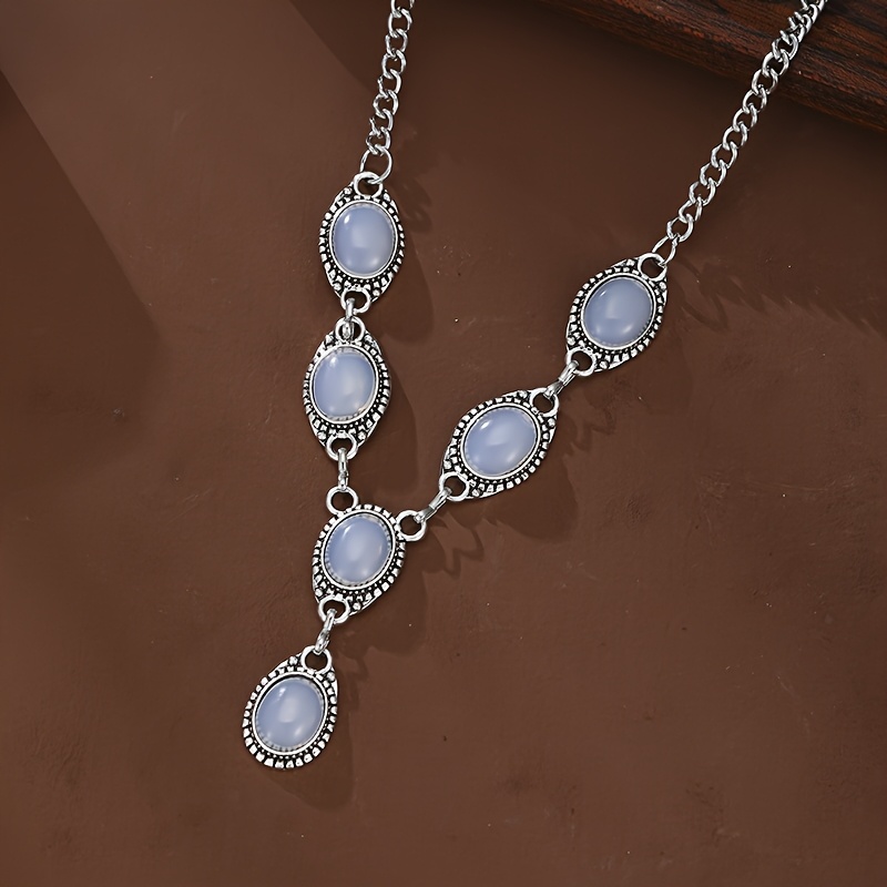 TEMU Bohemian Retro Ethnic Style Creative Oval Y-shaped Necklace For Women's Trendy And Versatile Jewelry