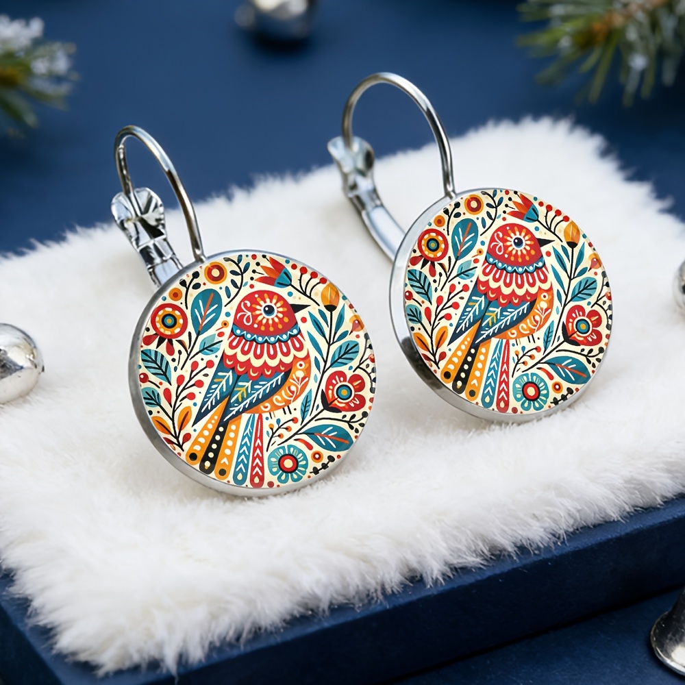 TEMU Floral And Bird Style Earrings, Alloy Material, Glass Inlaid, Women's Fashion Gifts, Exquisite Earrings Suitable For Daily Wear