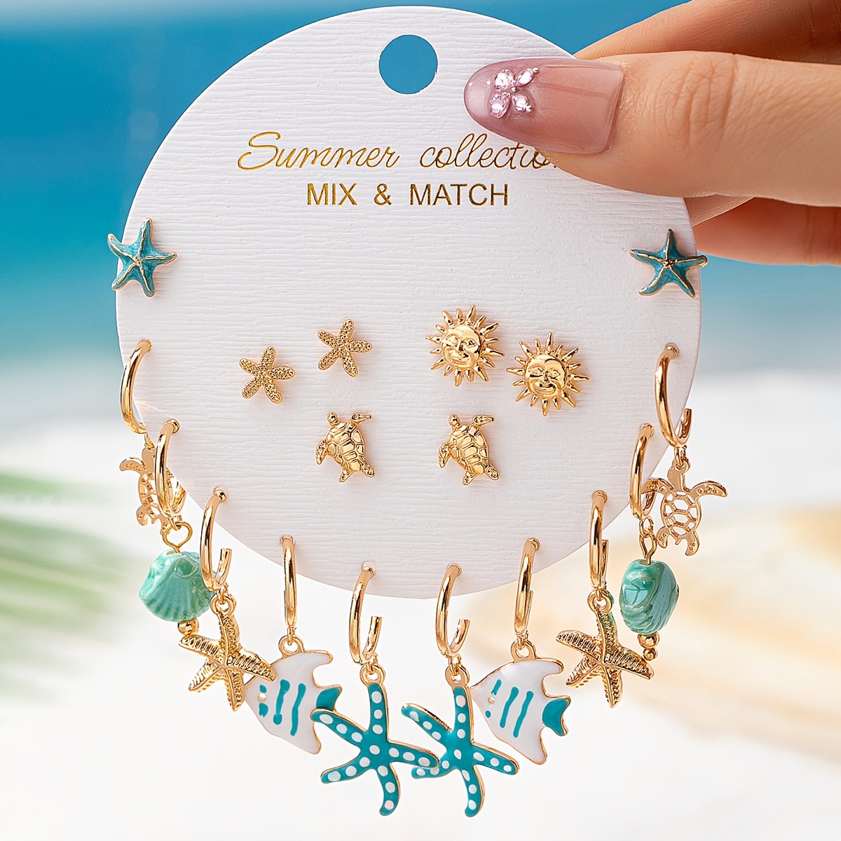 TEMU Juego de 18 pendientes de playa para mujer - Pendientes de aro huggie para combinar con dijes de concha, de mar y - Joyería bohemia boho para