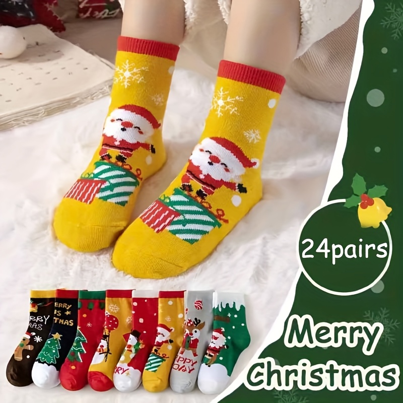 Image of 24 Pairs Cute Cartoon Suitable For Children Children Children Christmas Wear Suitable For Children Under With Snowman Reindeer Gingerbread Man Patterns Christmas Gift For Children
