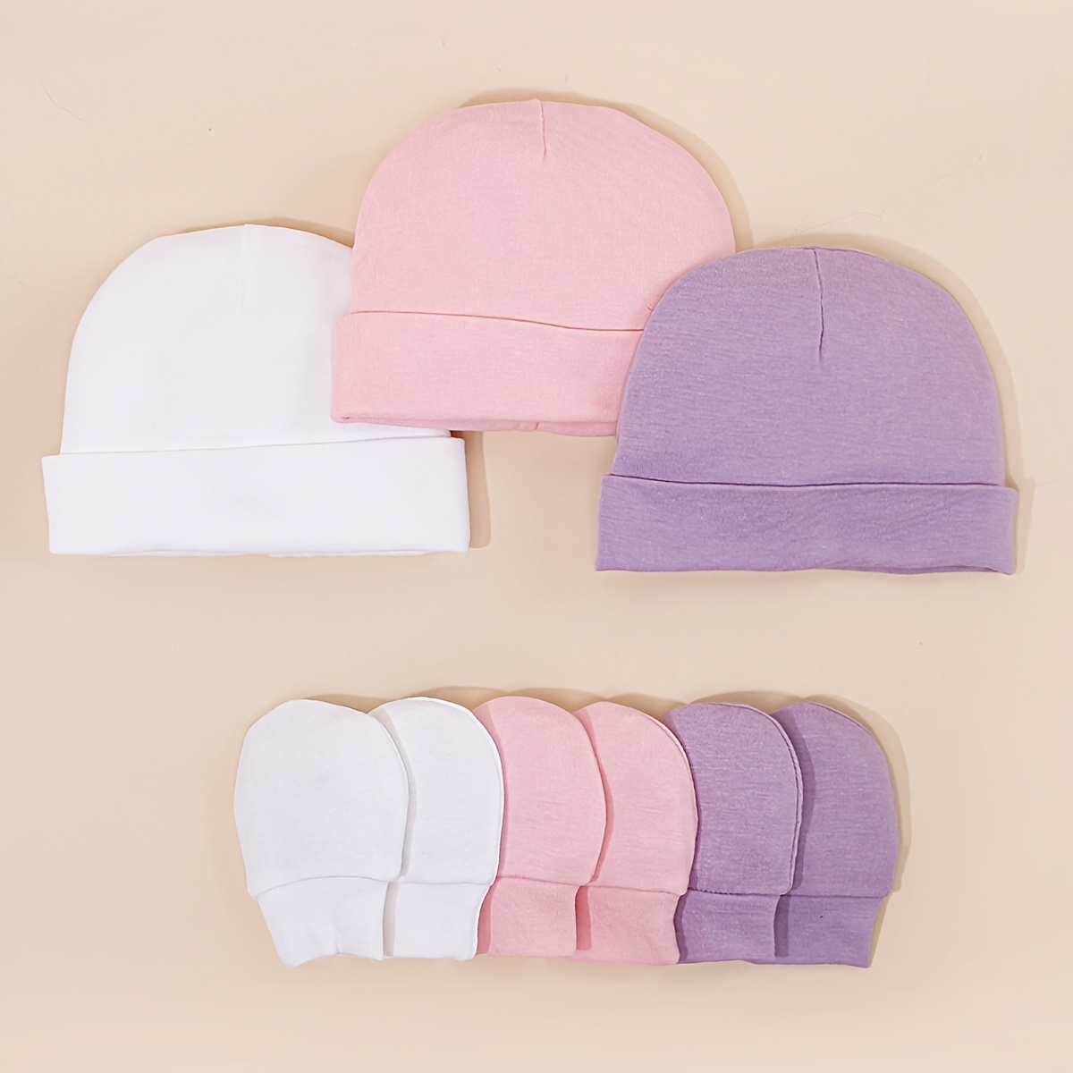 3pcs Newborn / Hat & Gloves Set - Soft Stretchable Clothing Suitable For 0-3 Months, Machine Washable Winter Outfit, New Year Photoshoot Wear, First 3 Months