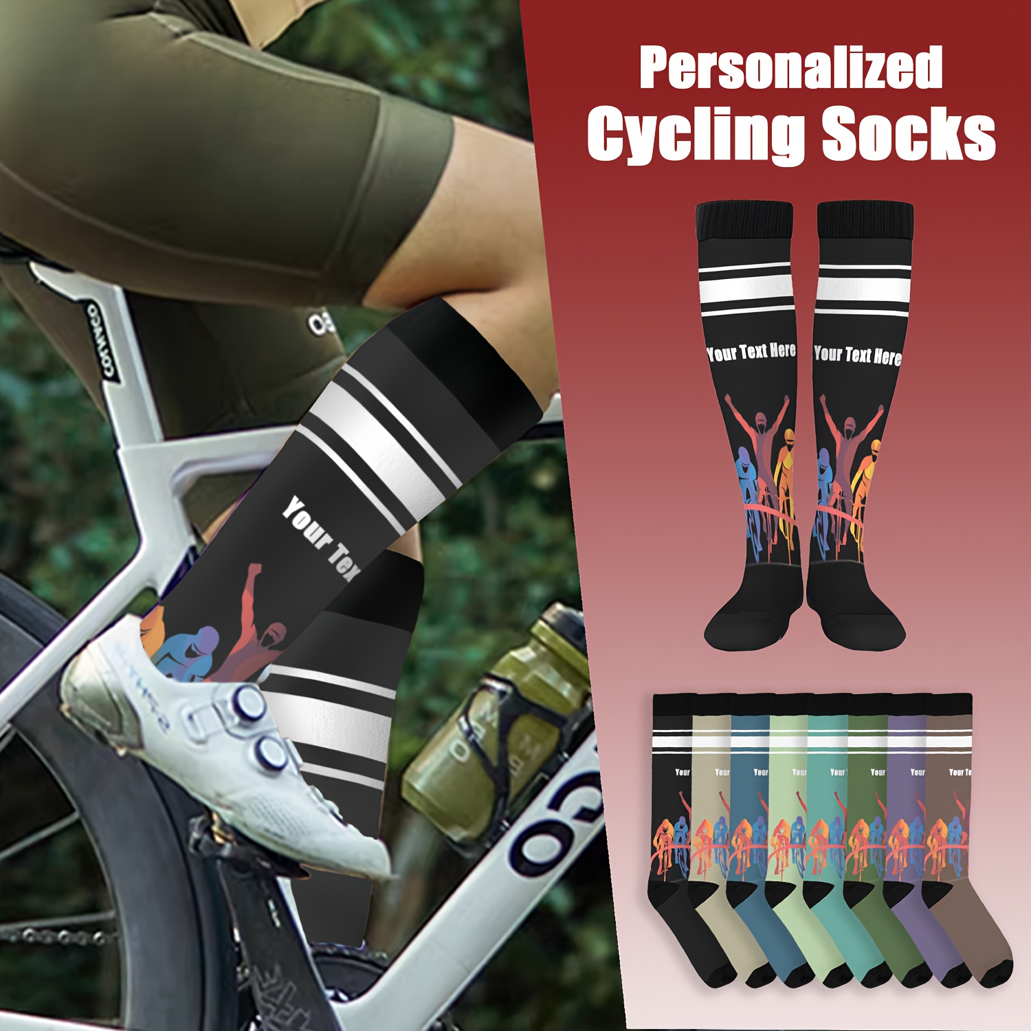 

Custom Cycling Socks - Personalized Long Tube,, All- & Fitness Knee-high Stockings With Silhouette Print - Running, Road Biking & Gifts