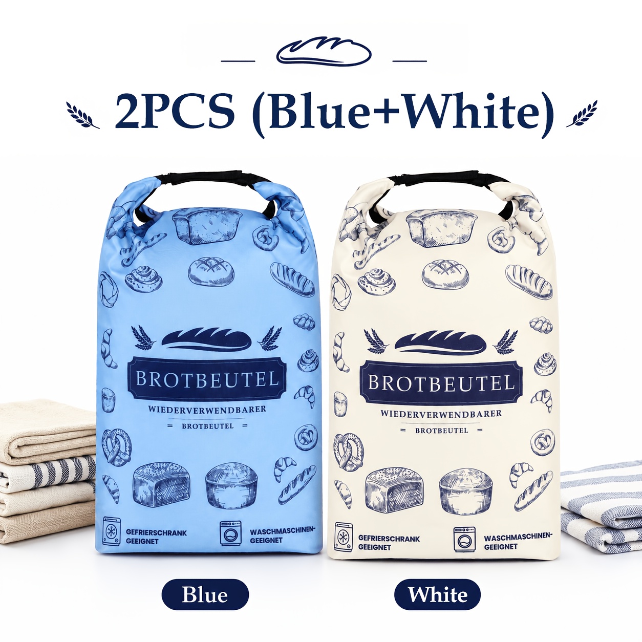 TEMU 2pcs Reusable Bag For Kitchen Storage, Large Bread Storage Bag With Zipper, Washable Kitchen Organizer For Towels, Napkins, Dishcloths & Kitchen
