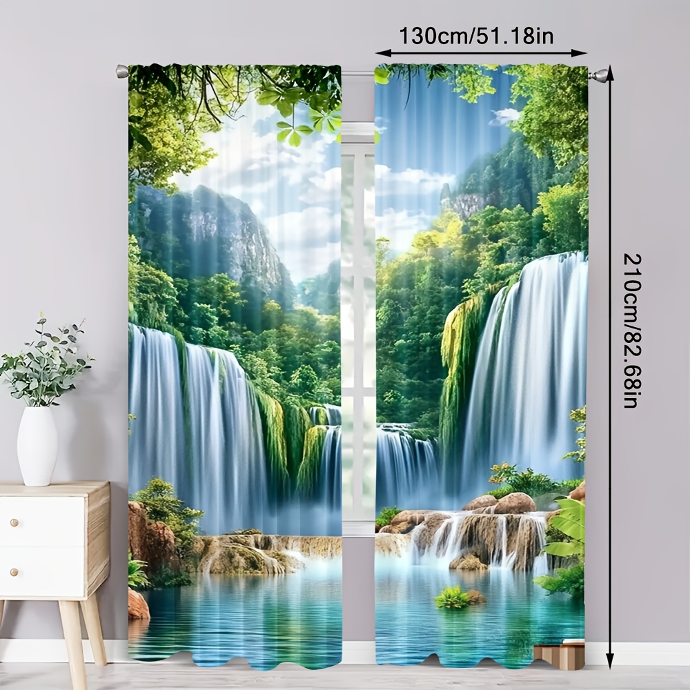 TEMU Set Of 2, Nature-themed Curtains Featuring A Sunny Forest And Waterfall Design, In Sizes 29.53inÃ65.35in, 41.34inÃ90.55in, And 51.18inÃ82.68in