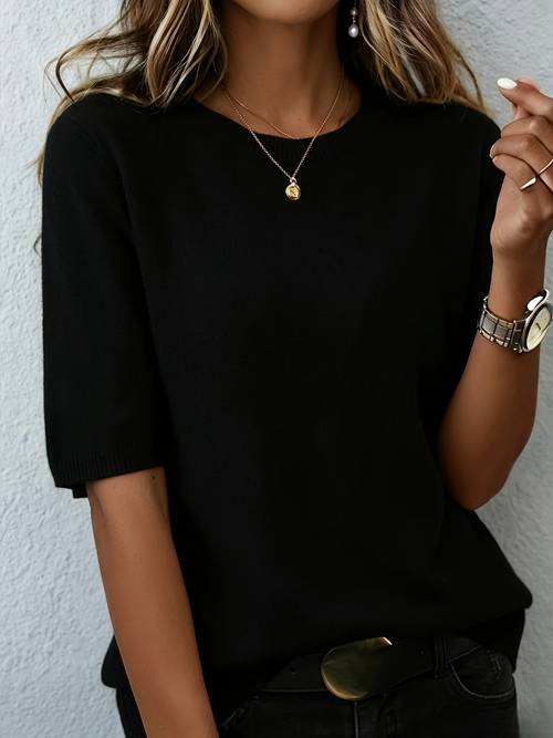 women 100 cashmere sweater lightweight short sleeve blouse compatible top suitable for office round neck solid color machine washable elegant blouse fit for professional wear no