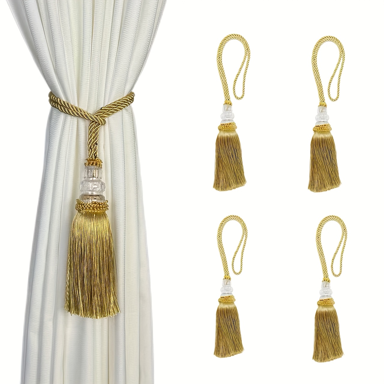 TEMU 4pcs Elegant Retro Curtain Tiebacks Curtain Bands, Crystal Decor For Bedroom, Wedding Hall, Hotel And More