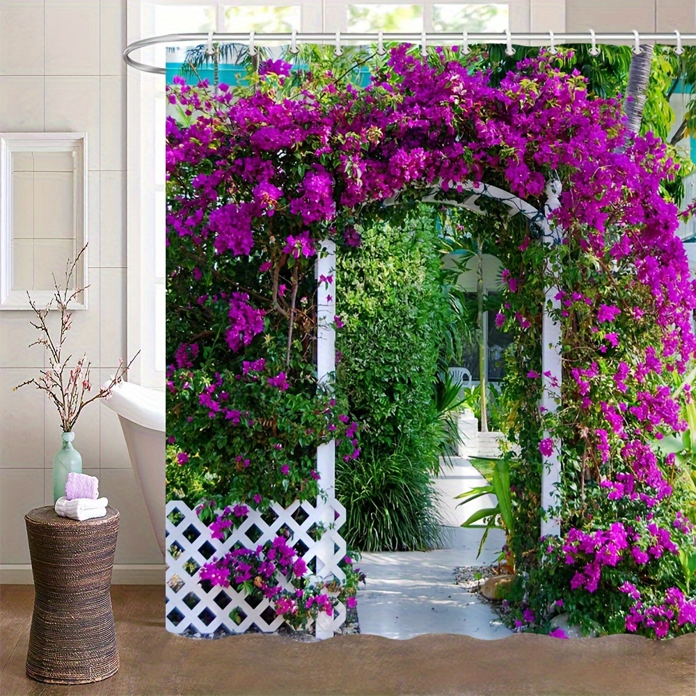 

1pc Courtyard Landscape Pattern Shower Curtain, Waterproof And Mildew-resistant Shower Curtain With Hooks, Bathroom Partition Curtain, Bathroom Decor Accessories