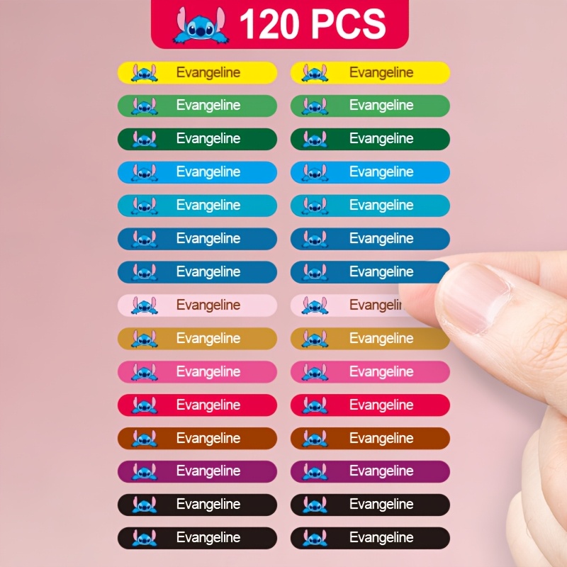 E-shop Disney Stitch Namensaufkleber mit individuellem Namen und abnehmbarem Klebeband - für Schulbedarf - Stilvolle Namensschilder für den Schulbeginn